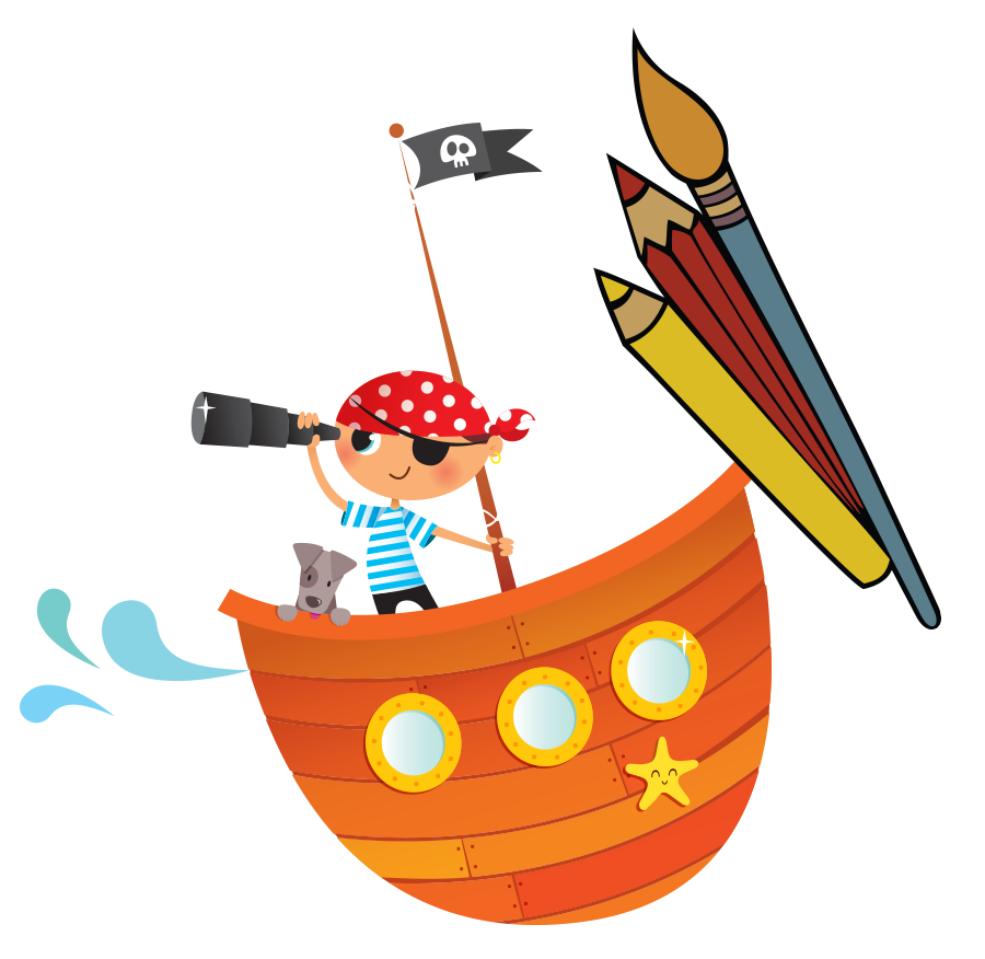 Drawing of boy on a pirate ship