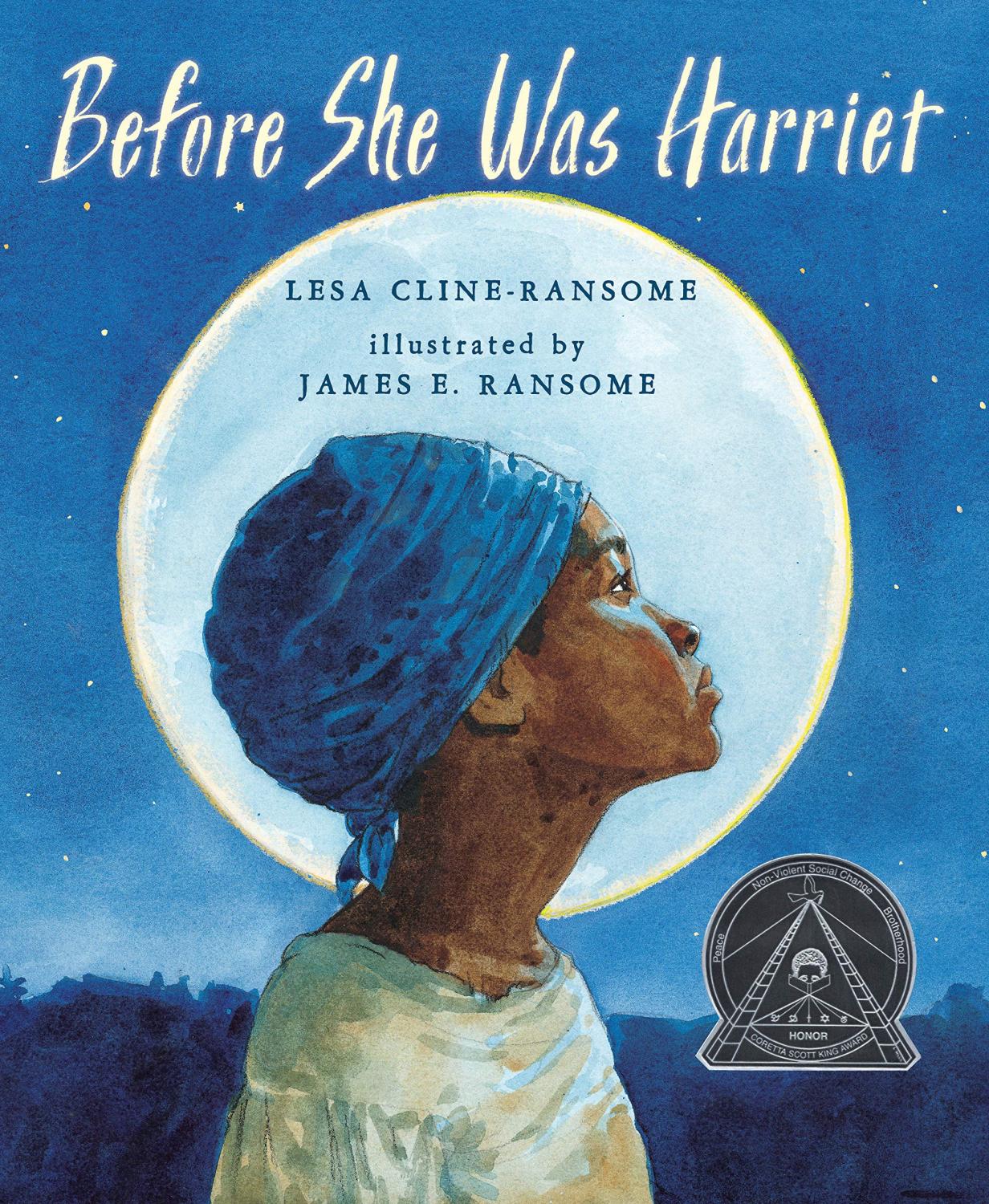 Illustration of a young Harriet Tubman looking up at moon