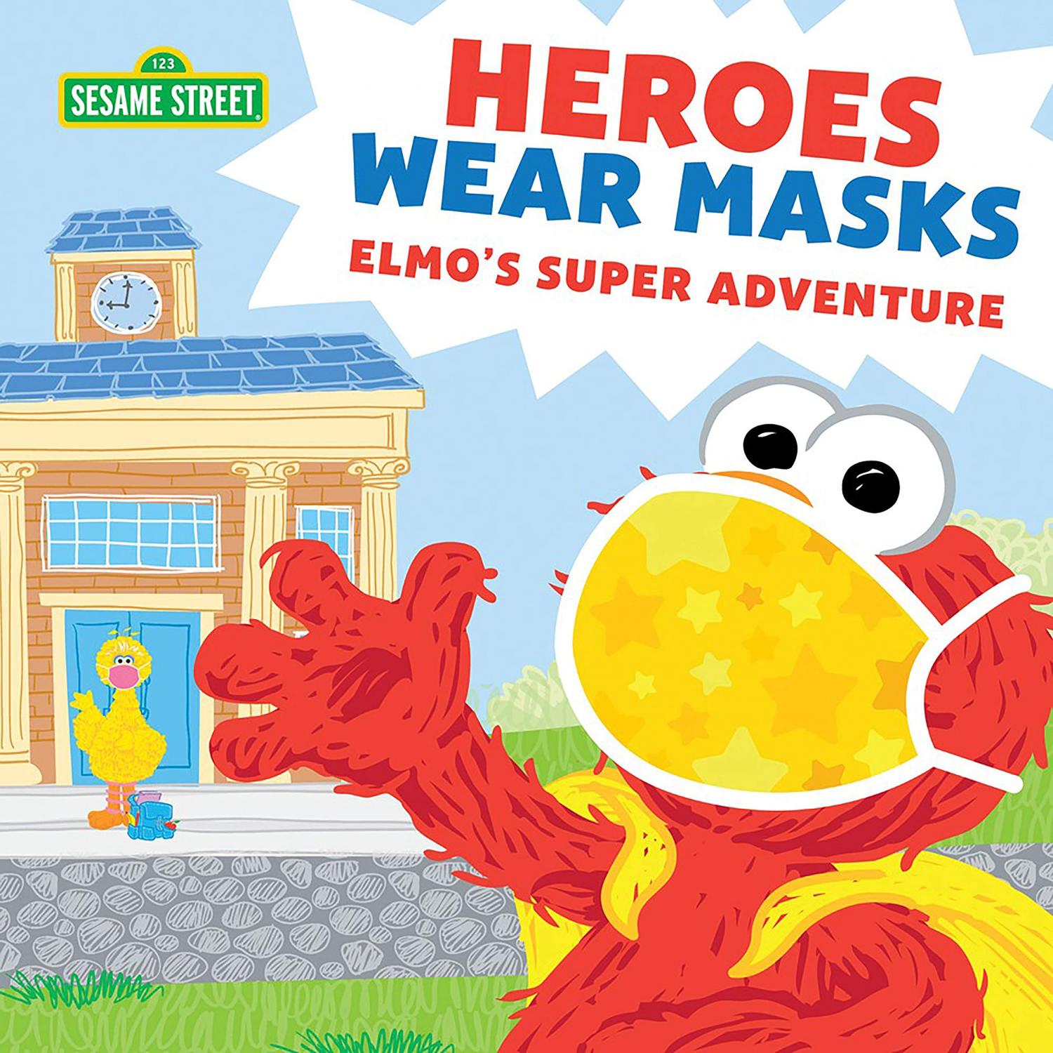 Illustration of Elmo wearing a yellow face mask