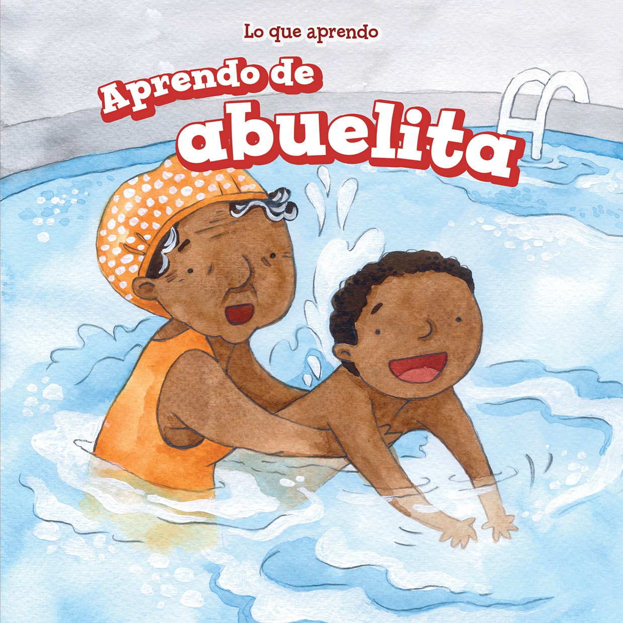 Illustration of boy with his grandma in a pool