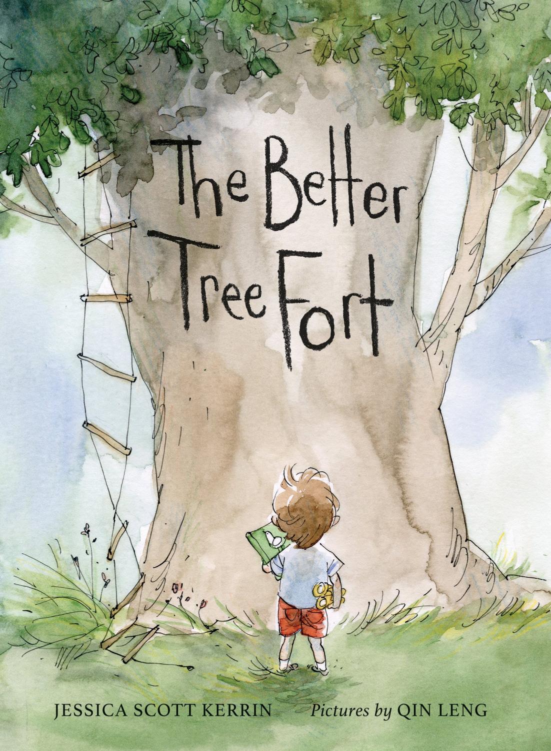Illustration of a little boy gazing up at a large tree